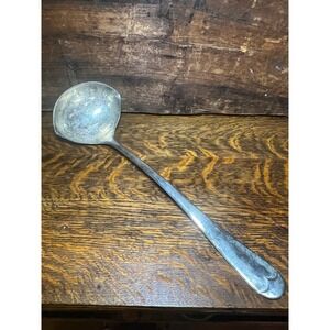 Leonard Silverplate Ladle VTG  Italy Fiddle Handle Pot Hook Serving Spoon 12in
